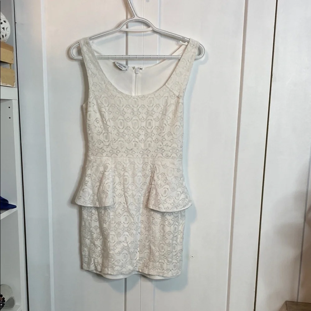 bebe white peplum dress NWT Bebe Studded Peplum Ponte Dress Ivory XXS $169